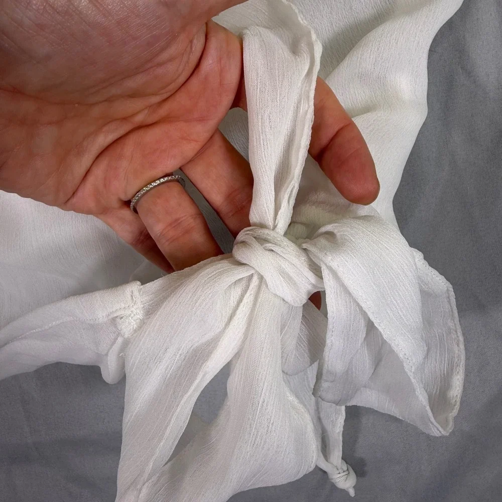 Abercrombie & Fitch White Chiffon Wrap Blouse Ruffle Cuff S Coquette Balletcore
